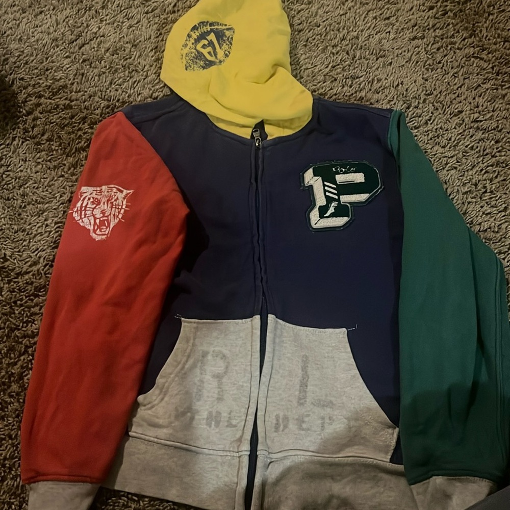 Ralph Lauren zip up red green blue grey and yellow zip up hoodie